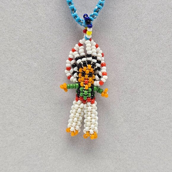 Vintage Handmade Native American Chief Seed Bead Necklace Multicolor Souvenir - Picture 1 of 6